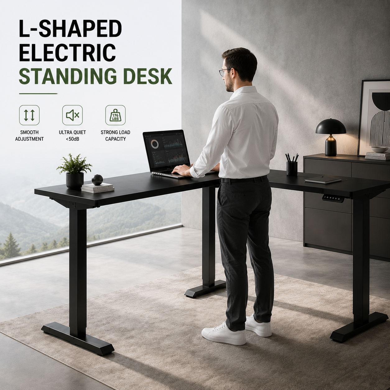 L shaped sit stand desk