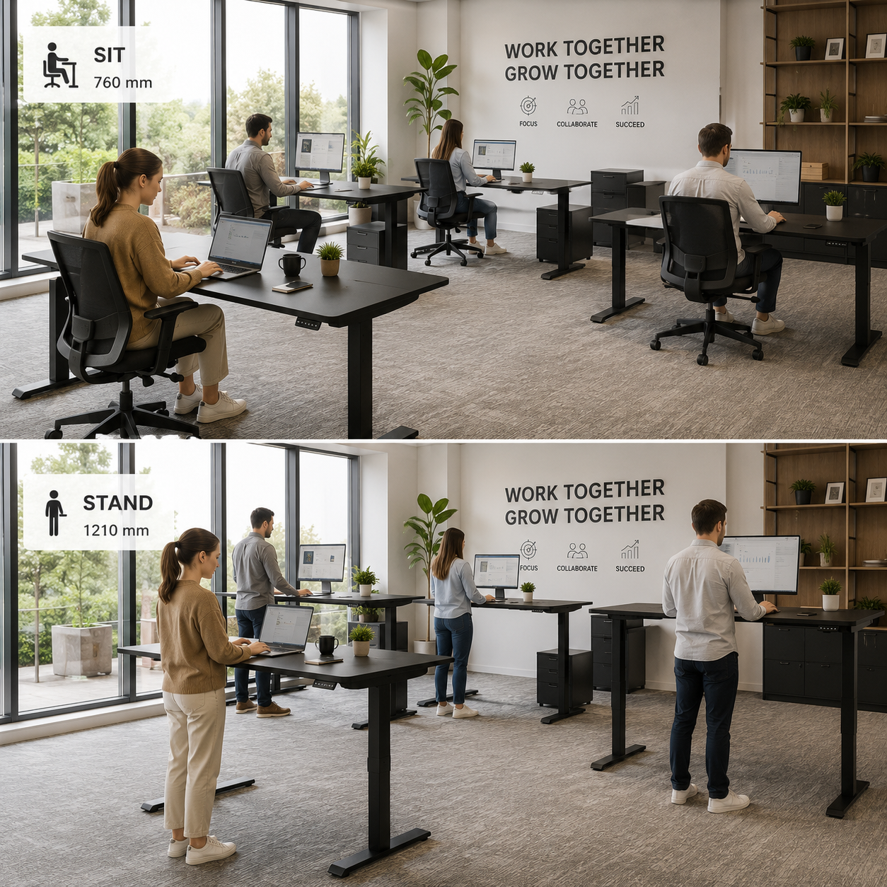 2 stage single motor standing desk