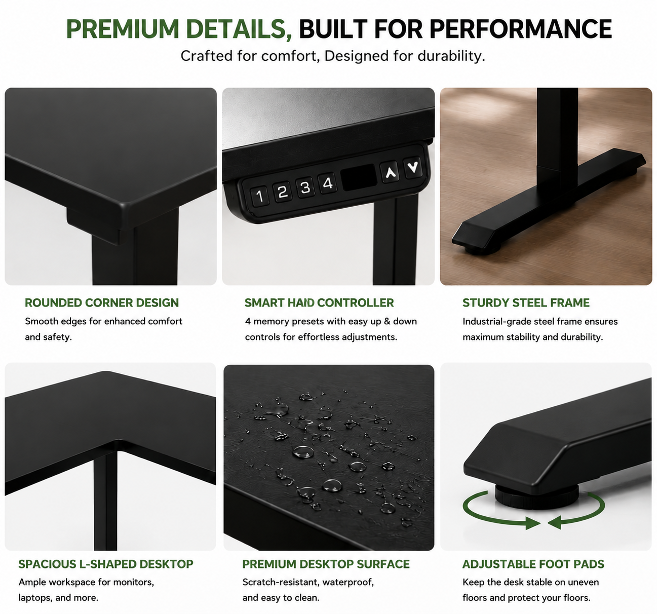 L shaped height adjustable desk