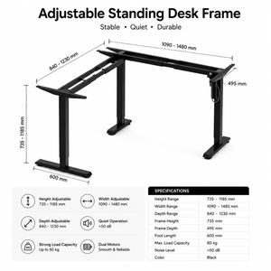 L shaped adjustable standing desk