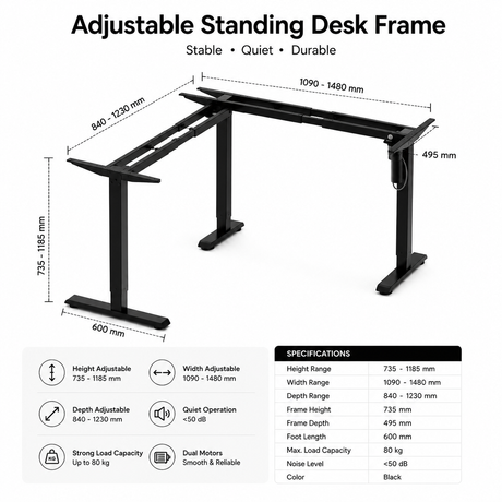 L shaped adjustable standing desk