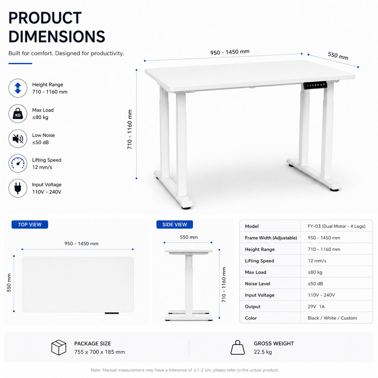 dual motor standing desk factory